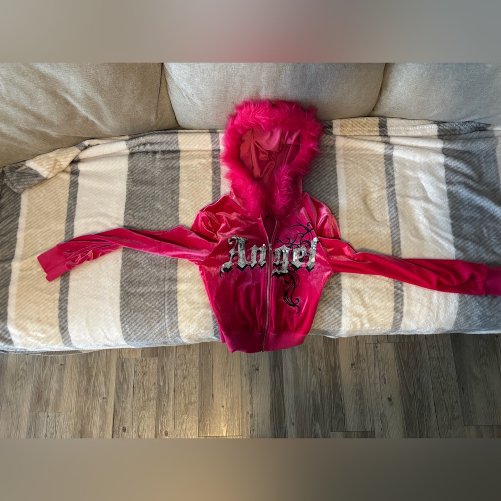Juicy Couture Fuchsia Velour Jacket with Faux Fur
